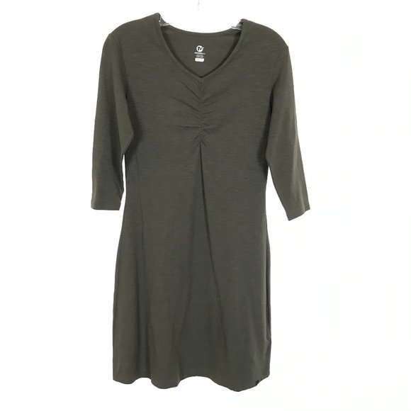 NWT Womens Size XS Merrell Gray V-Neck Ruched Front A-Line Stretch Dress - Picture 1 of 3